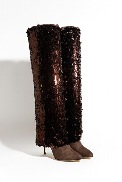 Giydim Gidiyor Mimu Özel Tasarım İnce Topuklu Çizme Kahverengi