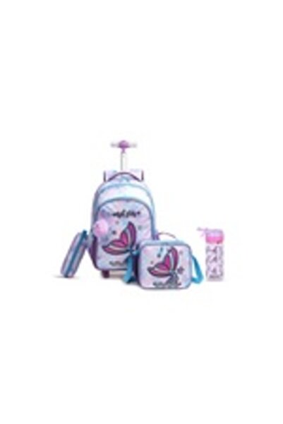 zmzm Mermaid Printed 4-Piece School Bag Set with Wheels - Easy Kids - Purple - 18 Inch