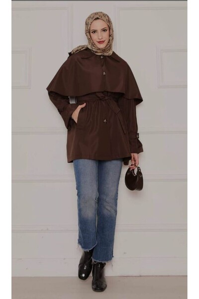 Duruvia boutique Kadın Pelerin Model Kuşaklı Trençkot