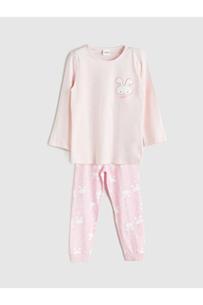 LC Waikiki Pembe Bisiklet Yaka Baskılı Kız Çocuk Pijama Takımı -For Myself-