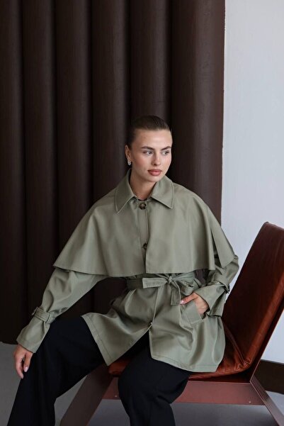 Duruvia boutique Women's cape style belted trench coat