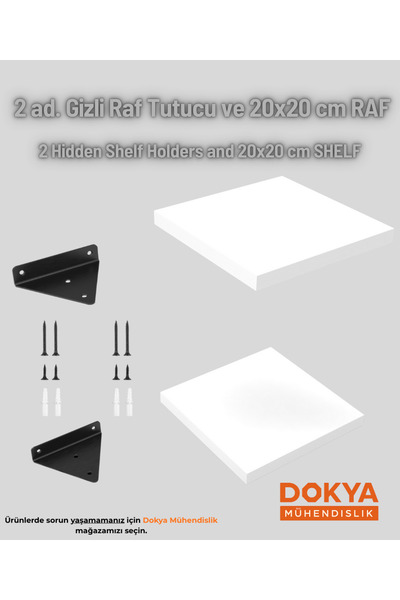 2'li Gizli Duvar Rafı Askı Aparatı ve 20x20 cm Beyaz MDF
