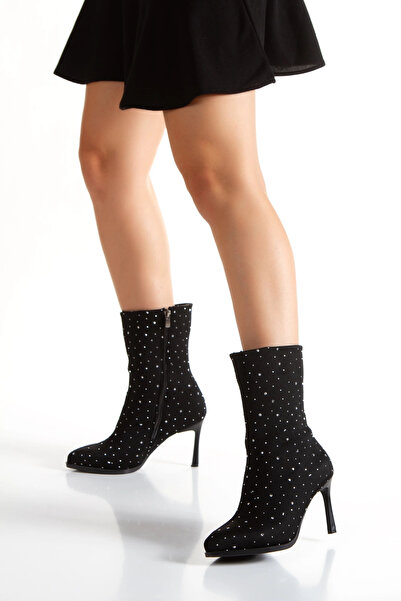 MFT AYAKKABI Kadın Taş Baskılı Fermuarlı İnce Topuklu Bot