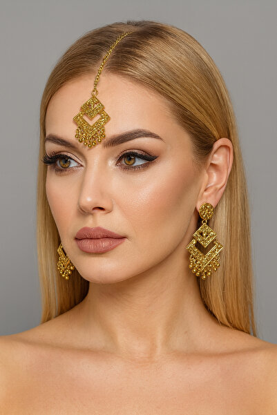 Kaftan Collection Set de 3 bijuterii indiene pentru față și urechi