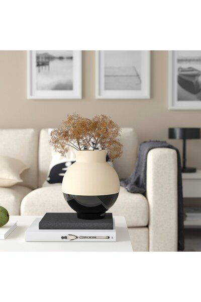 IKEA GLANSGRAN Vase, beige/black, 23 cm