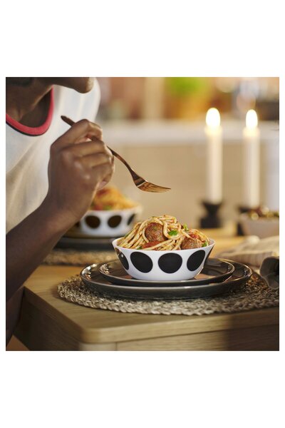 IKEA OFTAST Bowl, white black/dot pattern, 15 cm