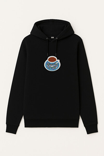 MODA Cafea turcească cu imprimeu Hanorac negru pentru adulți cu glugă Swea tr...