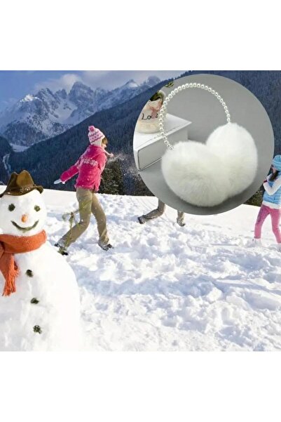 Yıldız Accessory Plush Winter Pearl Detailed Earflap Beanie Warm Protector Against Cold Effective in Pink and White Colors