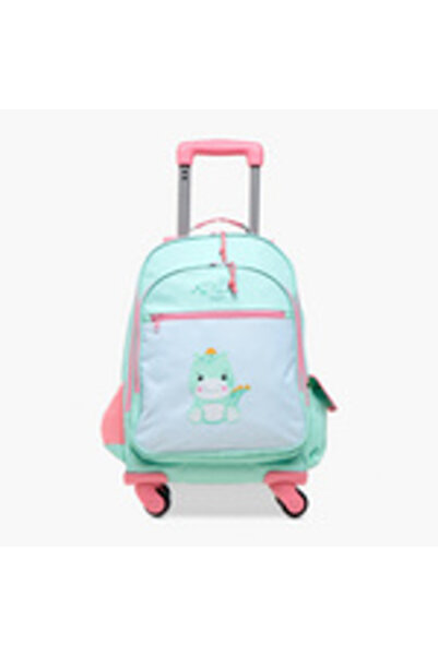 zmzm حقيبة ظهر بعجلات قابلة للتحويل بطبعة ديناصور مع مقبض - 17 بوصة