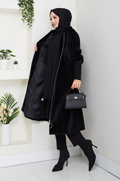 Pamuk Butik Women's Brooched Lined Ribbed Coat