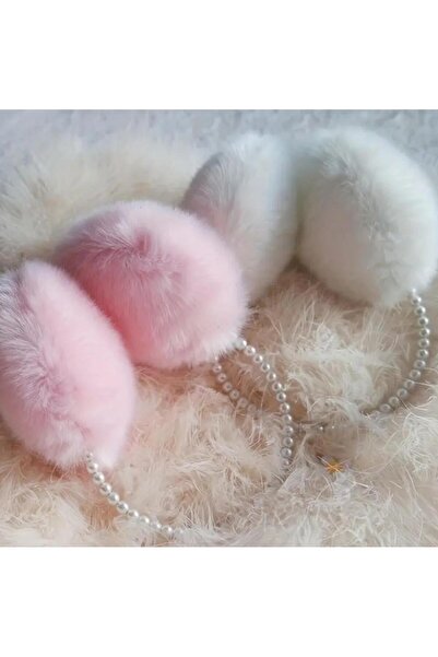 Yıldız Accessory Peluş Kışlık İnci Detaylı Kulaklık Bere Sıcak Tutucu Soğuğa Karşı Etkili Pembe ve Beyaz Renklerde