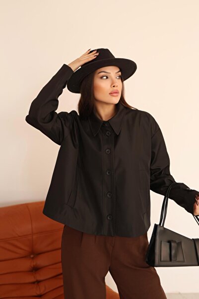 Hazel Women's Black Short Oversize Trench Coat