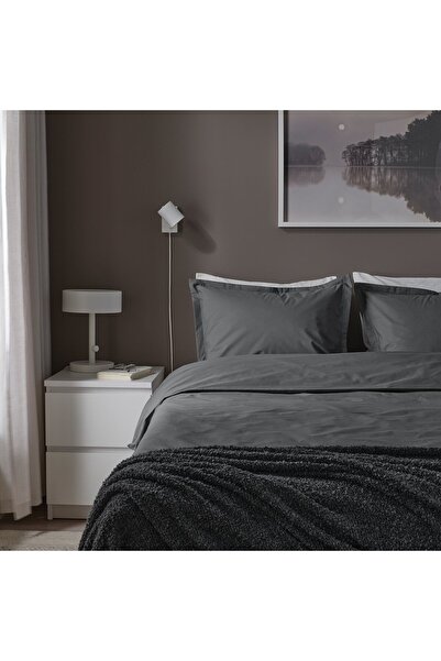 IKEA HAMPFLOCKEL Duvet cover and pillowcase, dark grey, 150x200/50x80 cm