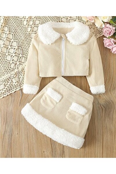 shop Set de catifea din 2 piese pentru fete, cu detalii din pluș