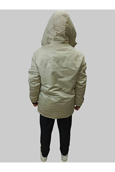 daniel milano Men's Winter Fur Lined Fixed Hooded Cream Coat Parka