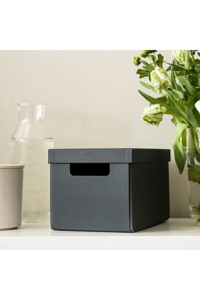 IKEA FJÄDERHARV Storage box with lid, anthracite, 18 x 25 x 16 cm