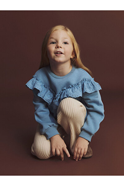 LC Waikiki Blue Crew Neck Ruffled Girls' Sweatshirt