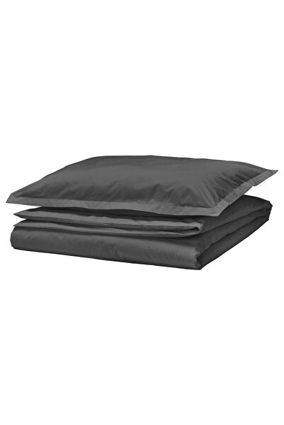 IKEA HAMPFLOCKEL Duvet cover and pillowcase, dark grey, 150x200/50x80 cm