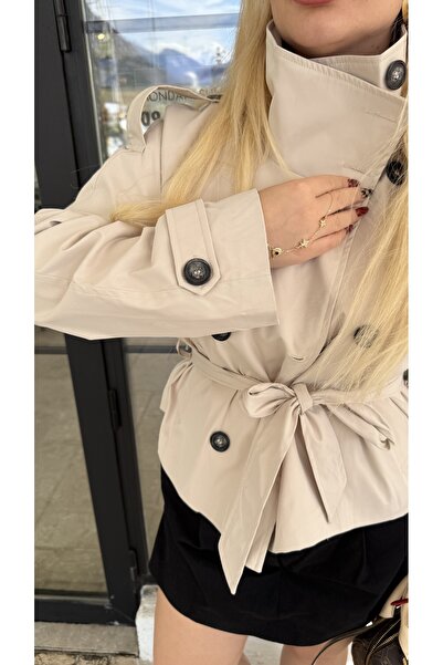 GLAM Dik Yaka Kısa Trençkot Ceket