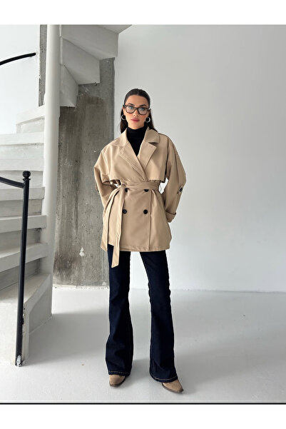 sinemcebutik Diz Üstü Kuşaklı Kadın Trençkot