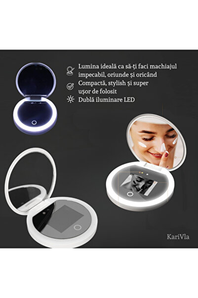 KariVla Oglinda Cosmetica Smart KariVla, Detectare UV, Baterie 1000mAh, Iluminare Reglabila, Card UV inclus,