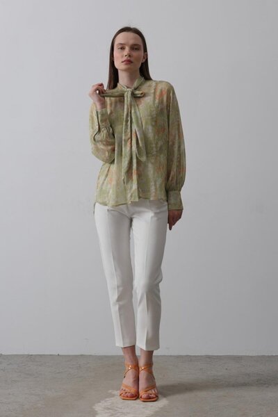 Kanonik Education Chiffon Shirt with Scarf Collar - Pistachio Green