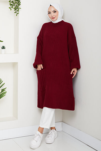 Pamuk Butik Kadın Saç Örgü Cepli Triko Tunik