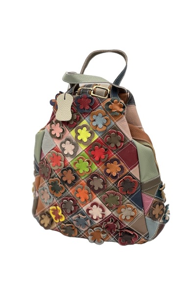 Micutz Women's Leather Backpack with Floral Design, Multicolor, 30x33x17 cm, Model 2025