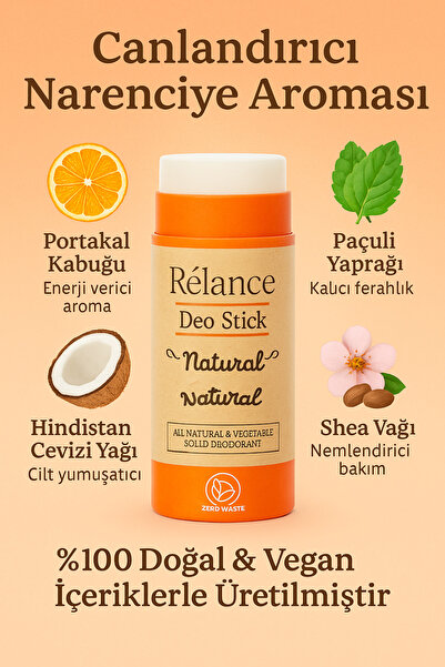 Relance Rélance Vegan Katı Deo Stick | %100 Doğal Formül Alüminyum ve Paraben İçermez