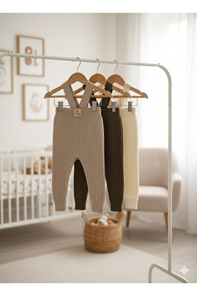 Nimini Kids Strappy Button Detailed Stretchy Ribbed Knitwear Baby Tights Set of 3 (3-24 Months)