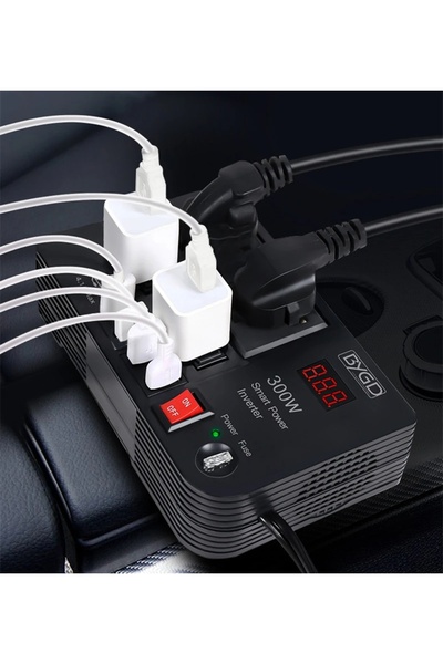 Generic 300W Car Inverter DC 12V to 220V Power Converter with 4 USB Ports