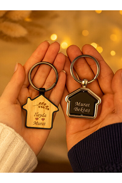 Narflake Kişiye Özel Çift Taraflı Kişileştirilebilir Ahşap ve Çelik Anahtarlı...