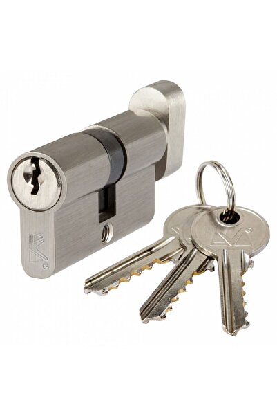 Evotools Cylinder with Button, Brass, Centered Type, 5-pin, 3 Milled Keys, 60 mm (30+30)