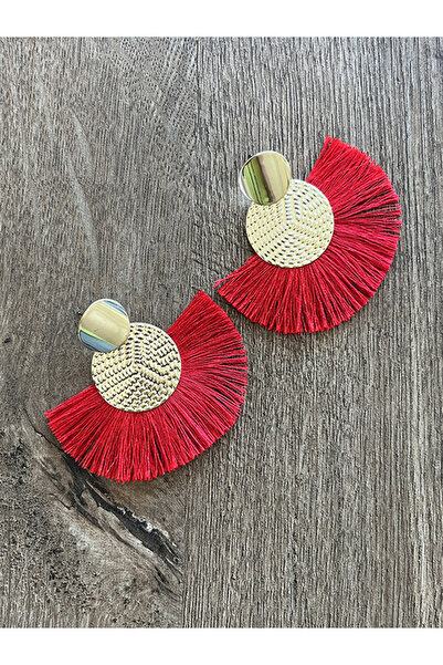 Büyük Hanım Elegant Red Metal Earrings with Tassels