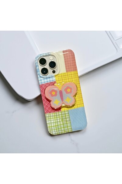 HYPERSOFT Iphone 16 (6.1 inç) Uyumlu Popsocketli Stant Olabilen Şık Desenli Slım Kılıf