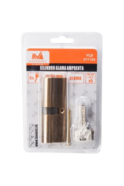 Evotools ETS Brass Cylinder Lock with Fingerprint, 80mm (40+40), Centered, Brushed Nickel