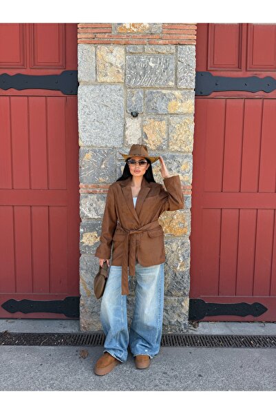 LB Laluna Butik Γυναικείο σουέτ μπουφάν με ζώνη και τσέπες