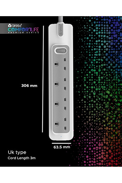 TOTAL Power extension Cable 3 Meter 4 Sockets 230 V 13 A UK type 2990W