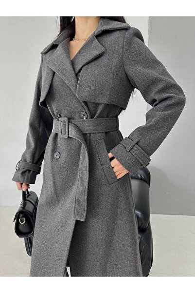 buqre's moda Palton de iarnă premium pentru femei, cu centură în talie, cu apoflet și detaliu de pelerină