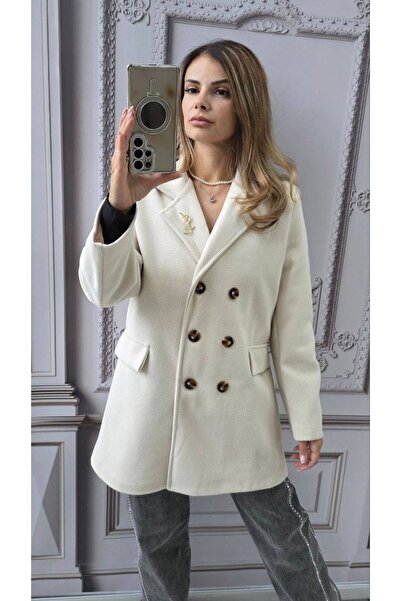 GLAMSI Modern women's jacket made of striped fabric with brooch and lining