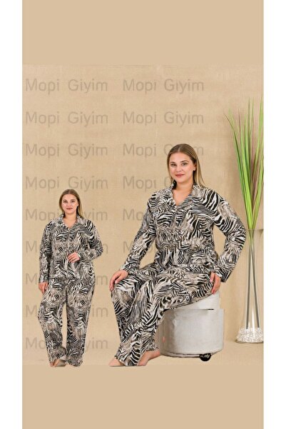MOPİ Plus Size Belmando Viscose Fabric Buttoned Shirt Collar Long Sleeve 2-Piece Suit