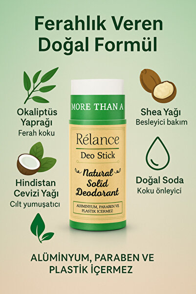 Relance Rélance Vegan Katı Deo Stick | %100 Doğal Formül Alüminyum ve Paraben İçermez