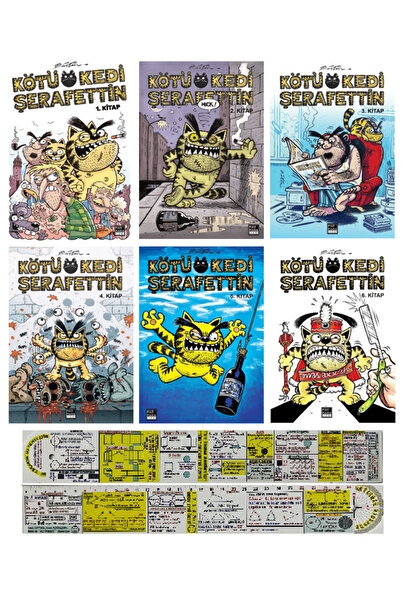 Marmara Çizgi Kötü Kedi Şerafettin 6 Cilt Çizgi Roman Seti + Mat. Öğreten Cetvel