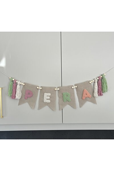 BurculuDükkan Punch Nakışı Flama İsimli Oda Kapı Süsü Bebek Odası Banner Doğum Günü Hastane Odası Süsü