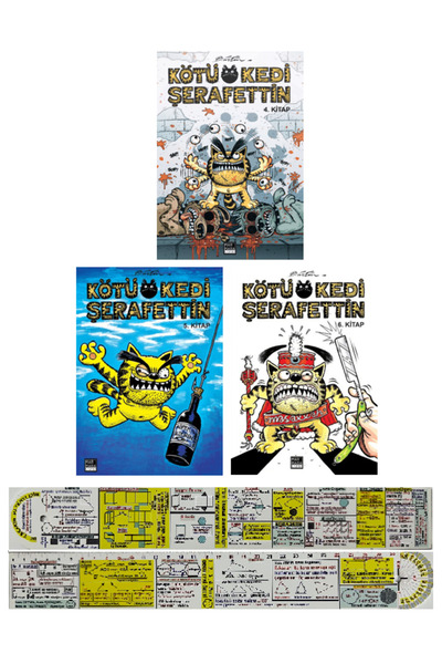 Marmara Çizgi Kötü Kedi Şerafettin 4-5-6. Ciltler Çizgi Roman Seti + Mat. Öğr...
