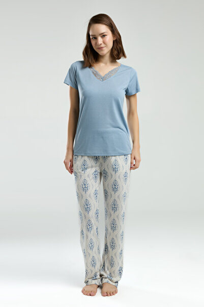 Alissa Women's V-Neck Short Sleeve T-Shirt & Long Bottom Pajama Set W4.A3.K6.R8K