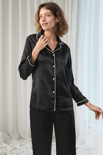 Alissa Γυναικείο Μαύρο Σατέν Νυφικό Σετ Προίκας 6 τεμαχίων Προσωπικό Σετ Προσ...