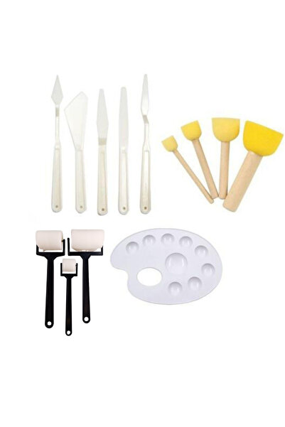 Nuasya Resim Paleti + 3’lü Rulo Fırça + 4’lü Ponpon Fırça + 5’li Spatula Seti...