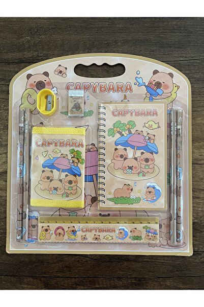 gülümse gel Kırtasiye Okul Seti Capybara Cüzdan Not Defteri 4 Kalem Kalemtıra...