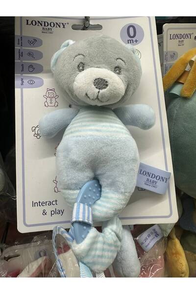 LOCK Londony Baby Bear Plush Toy - Rattle and Teether for Newborns, Safe and Durable Design